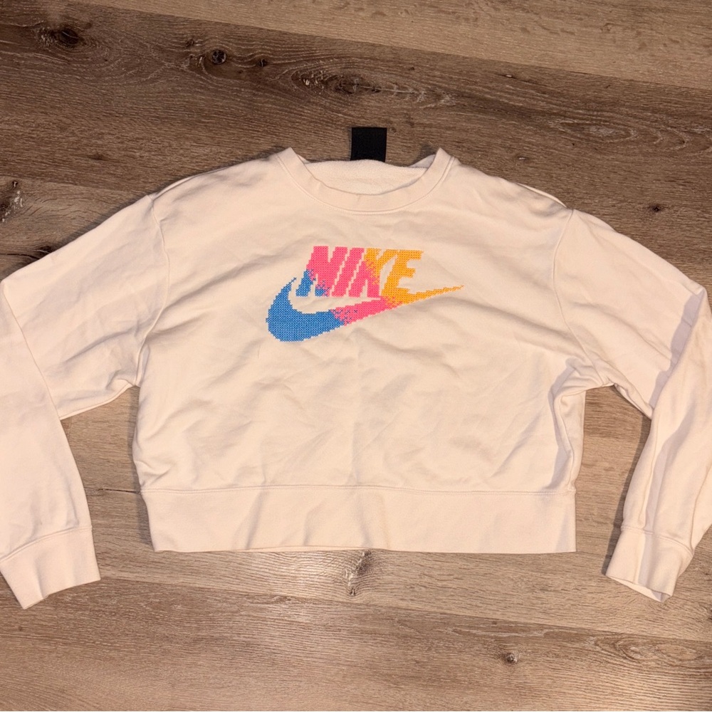 Nike Kids Cream Cropped Sweatshirt with Multicolor Logo